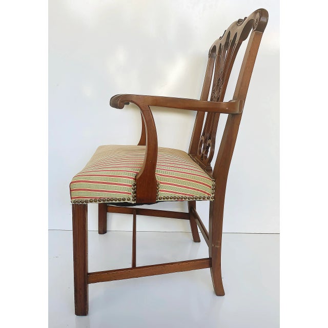 English Chippendale Style Mahogany Slat Back Armchair W/ Upholstered Seat Cushion For Sale - Image 3 of 12