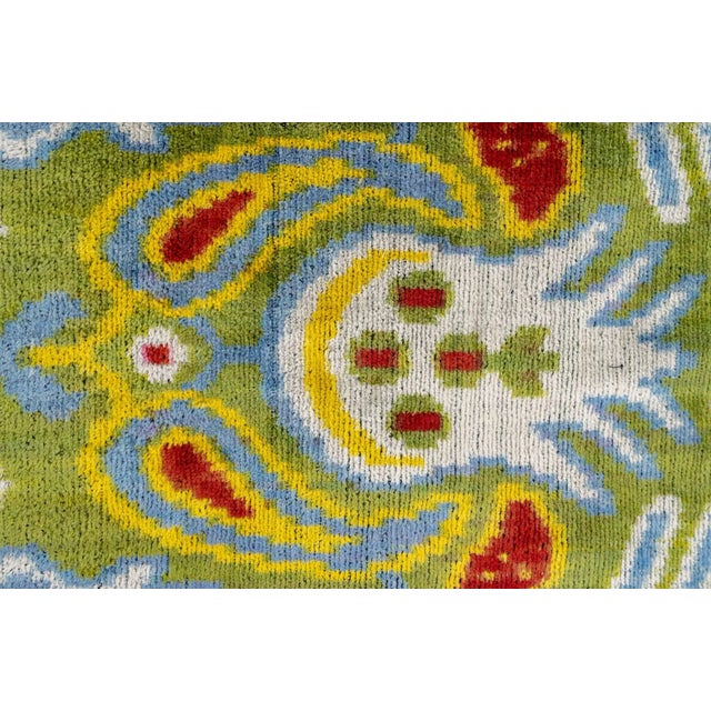 Handmade Velvet Throw Pillow With Multicolor Ikat Design & Premium Down Feather Insert For Sale - Image 4 of 5