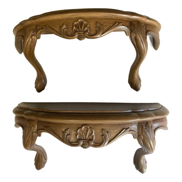 Pair of Vintage French Provincial Wall Shelves With Fleur-De-Lis Details - Set of Two For Sale