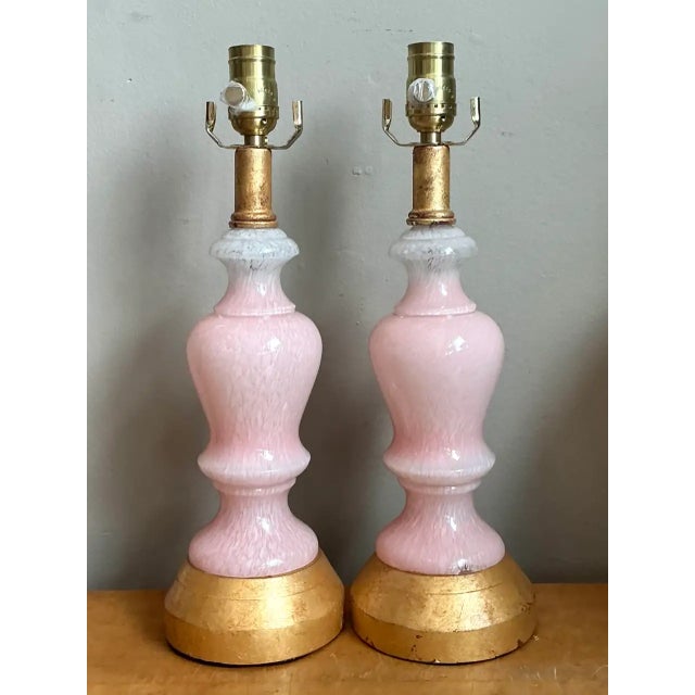 Vintage Pink Murano Blown Glass Table Lamps - Pair For Sale In West Palm - Image 6 of 12