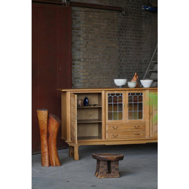 Danish Oak Sideboard with Leaded Glass Doors by Henning Kjærnulf, Denmark, 1960s For Sale - Image 6 of 18
