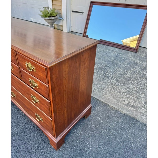 Late 20th Century Late 20th Century Henkel Harris Solid Black Cherry 10 Drawer Double Dresser With Mirror For Sale - Image 5 of 11