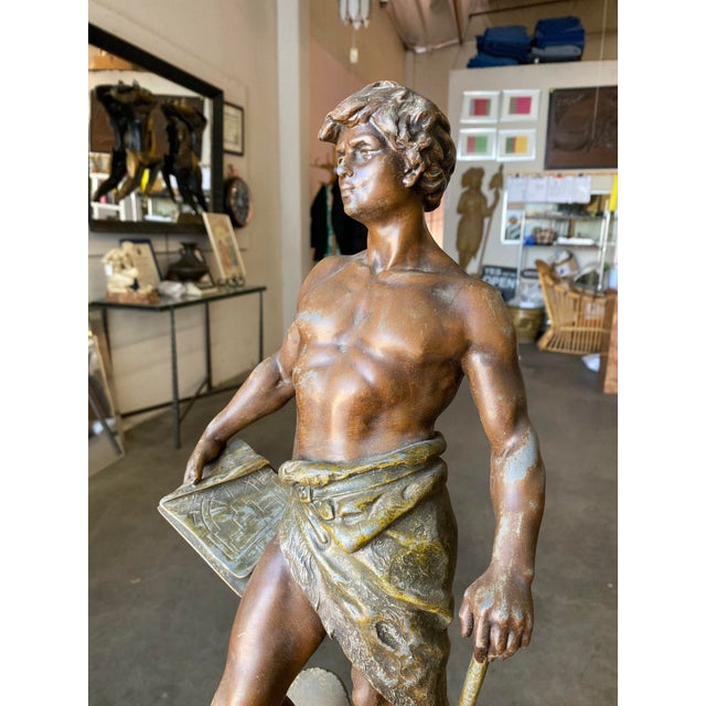French "Le Travail" Hammership Spelter Sculpture by Francois Moreau, Circa 1900 For Sale - Image 12 of 12