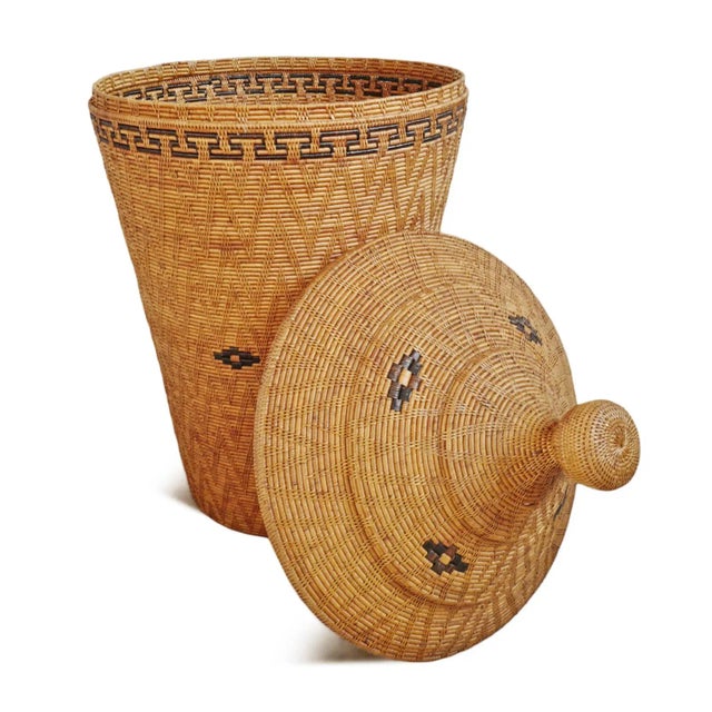Large Vintage Sumatra Tribal Boho Woven Basket W/Lid For Sale - Image 4 of 12