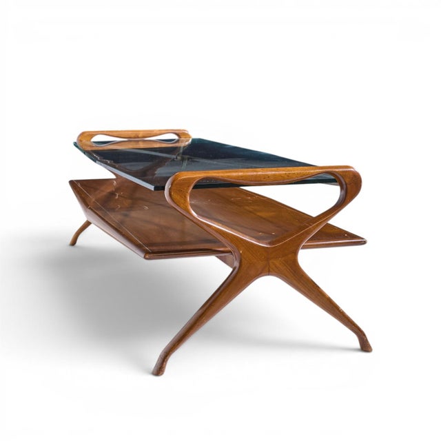 Mid 20th Century Cesare Lacca Style Mid Century Italian Walnut and Brass Coffee Table For Sale - Image 5 of 9