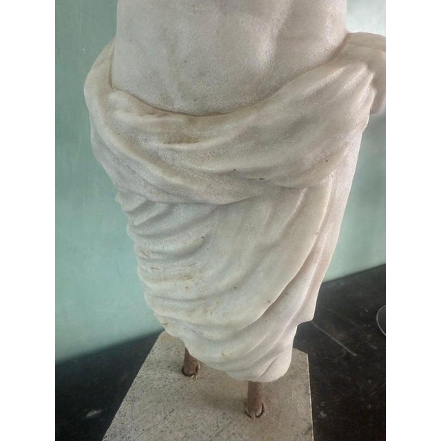 19th Century Classical Marble Male Torso Fragment on Custom Stone Base For Sale - Image 5 of 12