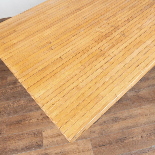 Industrial Reclaimed Bowling Lane Wood Top Industrial Dining or Work Table For Sale - Image 3 of 13