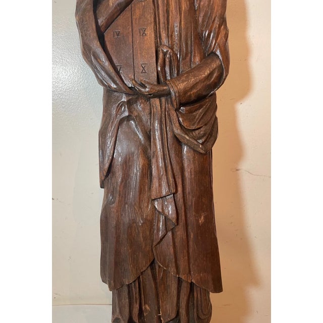 1920s Large Antique Religious Hand Carved Wood Moses Folk Art Sculpture Statue Figure For Sale - Image 4 of 9