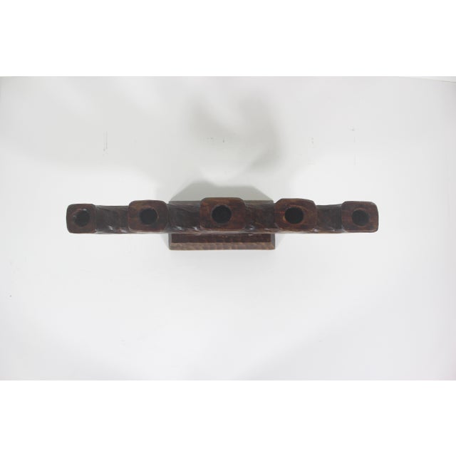 Vintage Carved Wood Candelabra Handmade Wooden Candle Holder Scandinavian Folk Art For Sale - Image 4 of 10