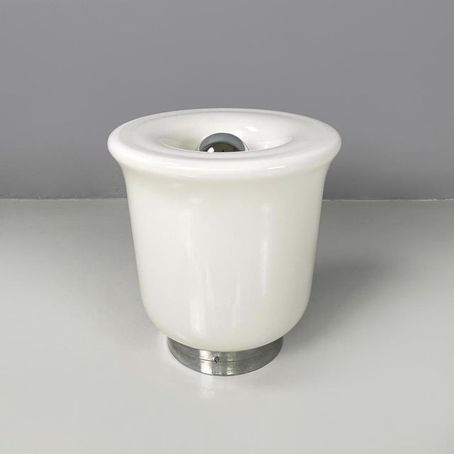 Italian Modern Round Table Lamp with Curved Profiles Metal and White Glass, 1970s For Sale - Image 6 of 18