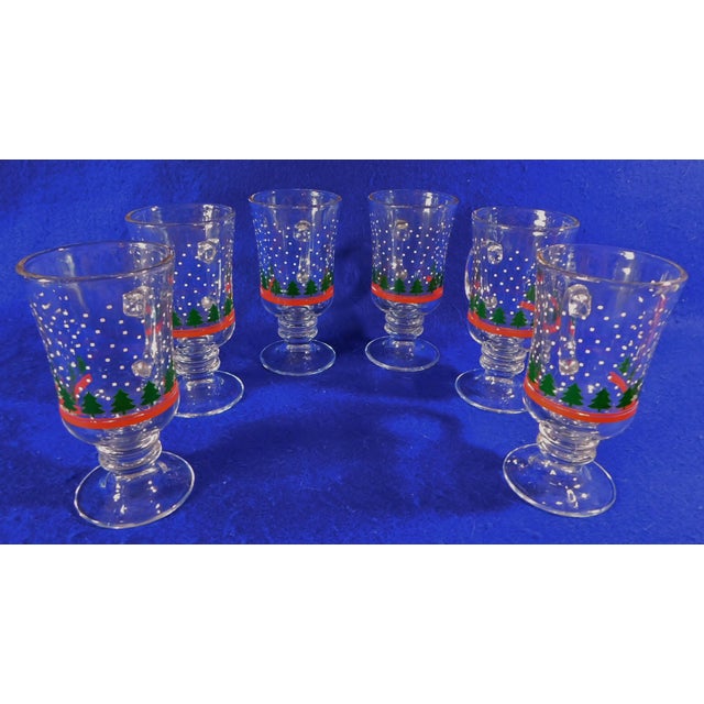 Vintage Mid Century Libbey Holiday Christmas Clear Footed Glass Mugs