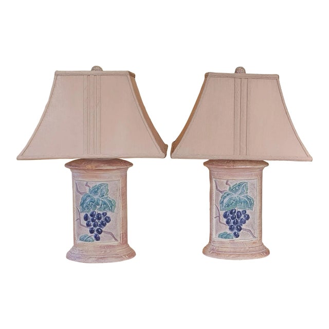 Hollywood Regency Sienna Table Lamps Featuring Grapes, a Pair For Sale