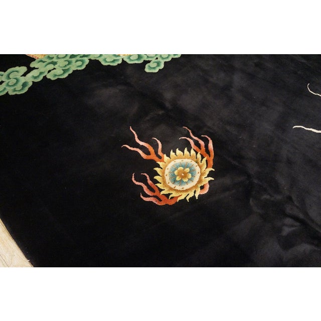1920s Magnificent Black Background With Dragons & Flaming Pearls Antique Chinese Art Deco Rug by Nichols Workshop For Sale - Image 5 of 9