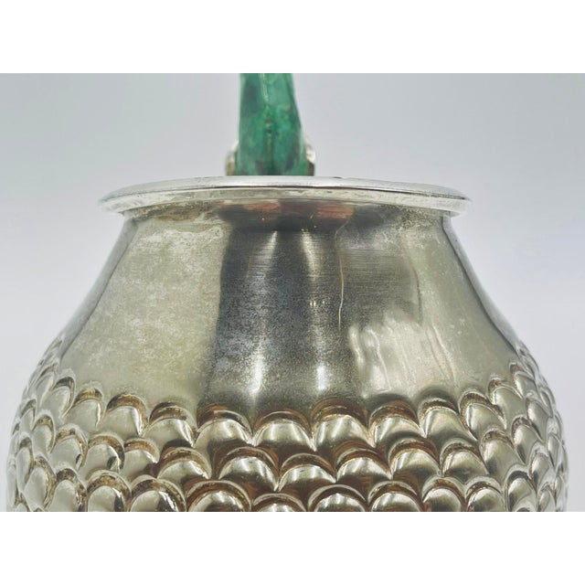 1960s Los Fajardo Taxco Toucan Pitcher Malachite Silver Plate For Sale - Image 15 of 18