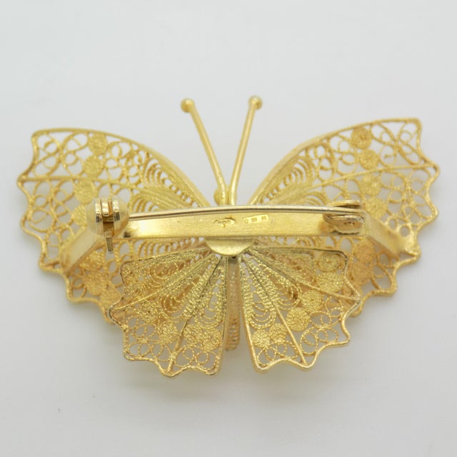 Vintage Italian Gilded Silver 800 Filigree Butterfly Brooch, Genoa, 1970s For Sale - Image 4 of 11