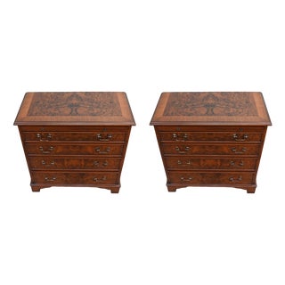 Georgian Revival Walnut Bachelor's Bedside Tables, Set of 2 For Sale