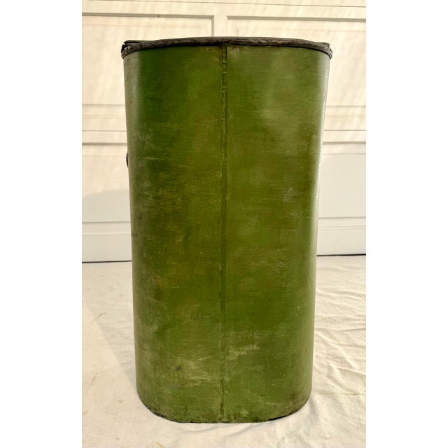 Green Vintage Green Toleware Metal Waste Bin With Hinged Lid and Pisa Map Design For Sale - Image 8 of 16