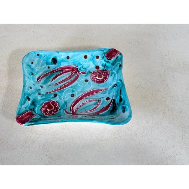 Italian Ceramic Blue and Red Ashtray, 1960 For Sale - Image 3 of 12