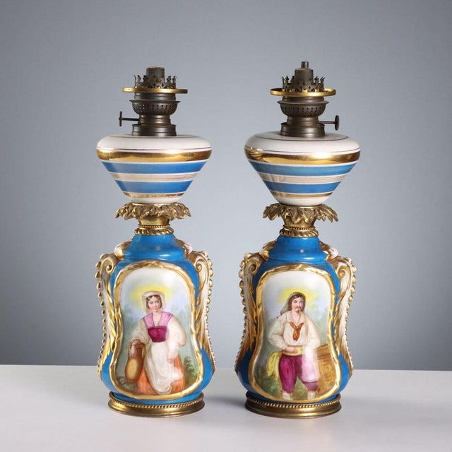 Painted Ceramic and Bronze Table Lamps, Set of 2 For Sale - Image 10 of 10