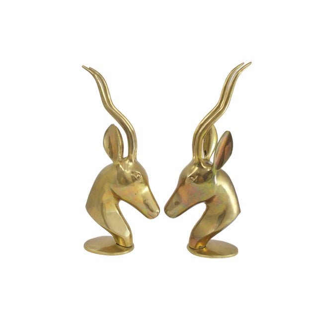 Mid-Century Modern Mid-Century Brass Gazelle Busts - a Pair For Sale - Image 3 of 8