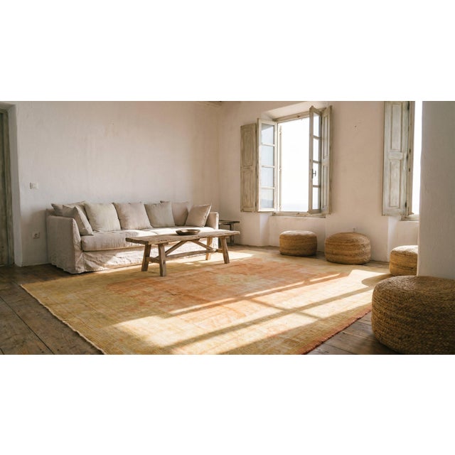 Supreme Peach Color With a Small Detail Medallion Antique Turkish Oushak Rug For Sale - Image 14 of 14