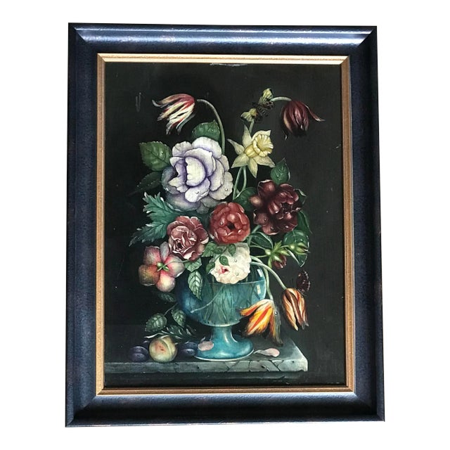 Framed Painted Floral Flowers Still Life on Board For Sale
