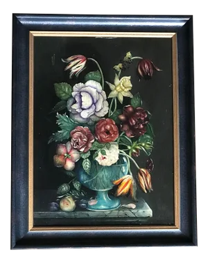 Framed Painted Floral Flowers Still Life on Board