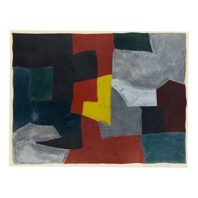 Serge Poliakoff, Composition Grey, Red and Yellow L27, 1960, Lithograph For Sale