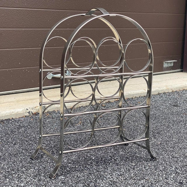 Chrome Mid-Century Modern Chrome Nine Bottle Tabletop Wine Rack For Sale - Image 8 of 13