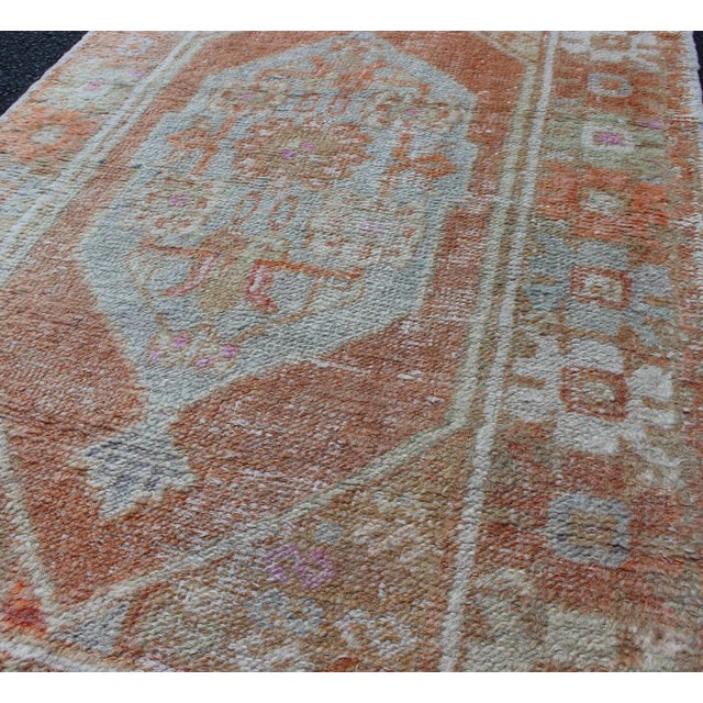 Textile Vintage Turkish Oushak Rug With Terracotta and Soft Pastel Accents 2'7 X 4'2 For Sale - Image 7 of 8