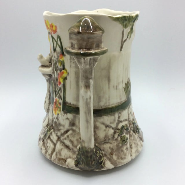 Staffordshire Majolica Garden Scene Jug Pitcher by Flora & Fauna Staffordshire Style England For Sale - Image 4 of 12