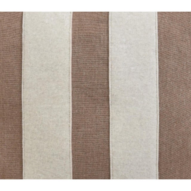 Cabin French Brown and Cream Appliqué Stripes Wool and Linen Feather/Down Pillow For Sale - Image 3 of 6