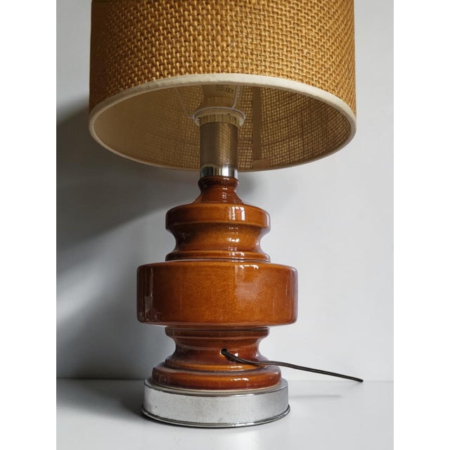 Vintage Table Lamp in Glazed Ceramic and Chromed Metal, 1970s For Sale - Image 4 of 9