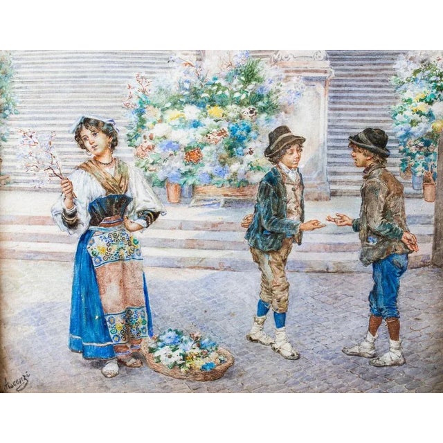 Ettore Ascenzi, The Spanish Steps, Rome, 19th Century, Watercolour, Framed For Sale - Image 3 of 13