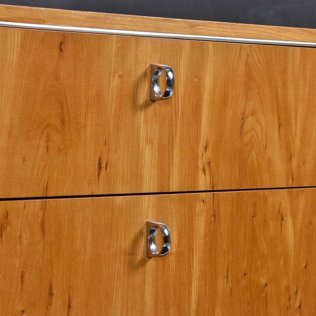 Postmodern John Stuart 1970s 3 Drawer Hickory Bachelor's Chest With Chrome Pulls For Sale - Image 3 of 14