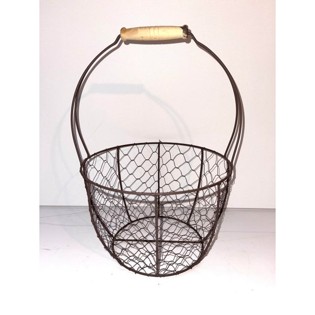 Wood Vintage French Deco Iron Wire Egg Basket For Sale - Image 7 of 7