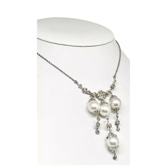 Traditional Diamond South Sea Pearl Necklace 18k Gold Certified For Sale - Image 3 of 8