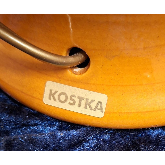 Textile French Orange Ceramic Base Table Lamp from Kostka with Handmade Lace Shade, 1980s For Sale - Image 7 of 10
