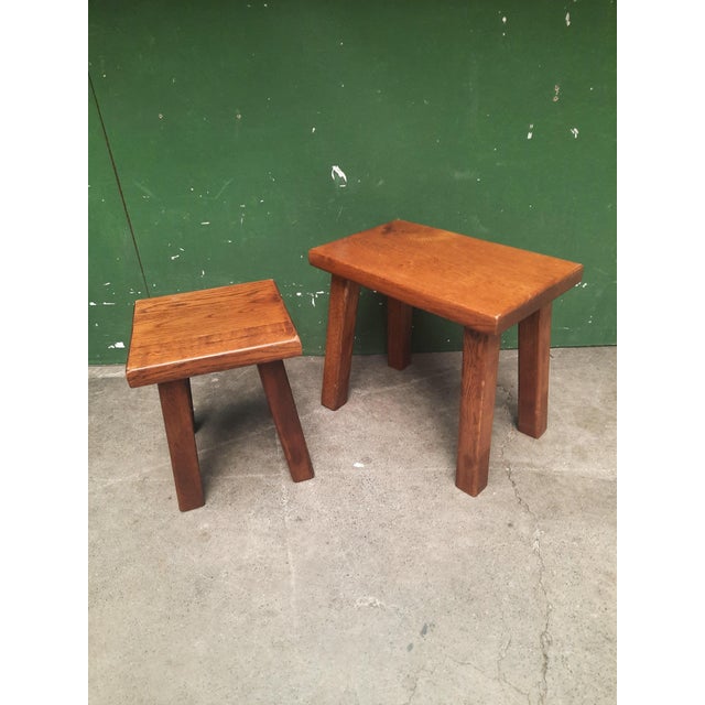 Brown Vintage Brutalist Style Oak Side Tables, 1970s, Set of 2 For Sale - Image 8 of 8
