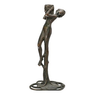 Art Nouveau Bronze Candleholder For Sale