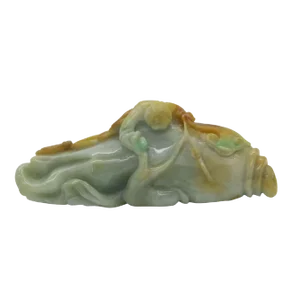 Carved Jade Pendant Kid Catching Fish With Luyi Net