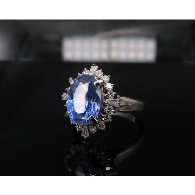 Late 20th Century Fine 3.98ct Gia Ceylon No Heat Sapphire & 0.50ct Diamond Platinum Ring Size 6 For Sale - Image 9 of 18