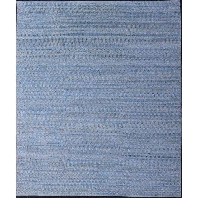 Modern Hi-Low Area Rug With Abstract Design in Light Blue and Green For Sale - Image 9 of 9