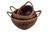 Vintage Indonesian Handmade Nesting Wooden Bowls. Featuring distinctive handwoven rattan handles and rims. Typically...