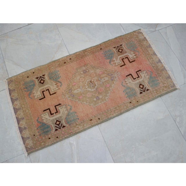 Distressed Low Pile Turkish Yastik Petite Rug Faded Mat - 18'' X 37'' For Sale - Image 12 of 13