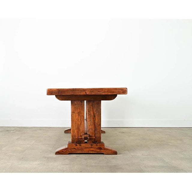 French Provincial French 19th Century Solid Oak Trestle Table For Sale - Image 3 of 12