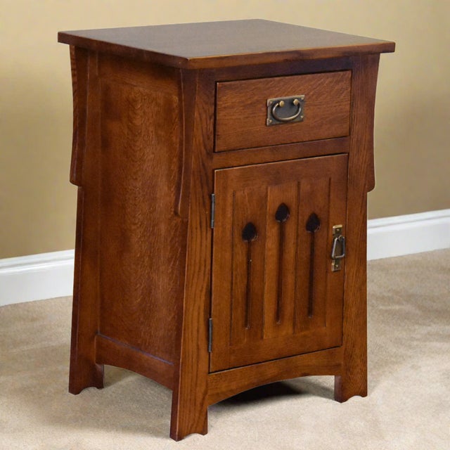 Wood Mission Style Solid Quarter Sawn Oak Keyhole Nightstand For Sale - Image 7 of 7
