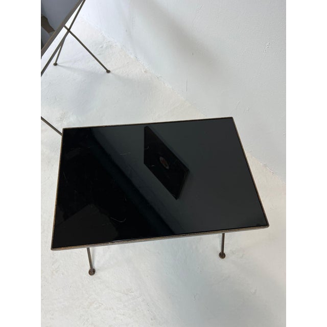 Black Modernist Nesting Tables in Metal and Black Glass, 1950s, Set of 2 For Sale - Image 8 of 13