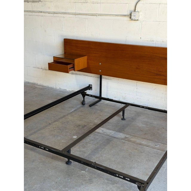 Teak Queen Size Bed Frame Headboard Floating Nightstands Denmark Mid-Century Modern 1970s For Sale - Image 9 of 10