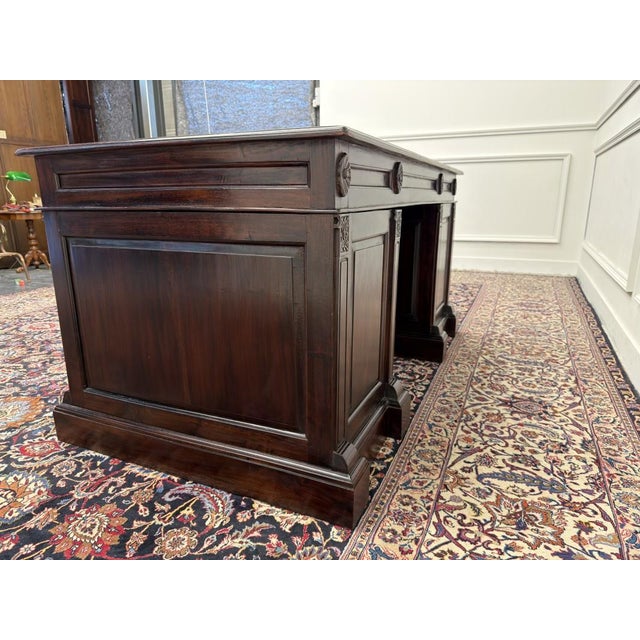 Wood English Teak Chesterfield Desk For Sale - Image 7 of 18